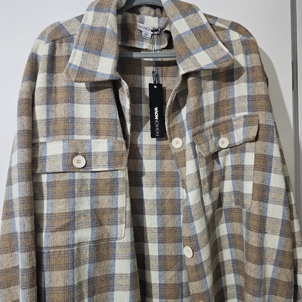 Plaid Button-Up Shacket - Picture 2 of 2